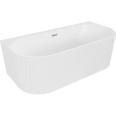 Mexen Sella bañera independiente adosada acanalada 150 x 75 cm, blanco mate, rebosadero cromo - 52711507501-01 (1/3)