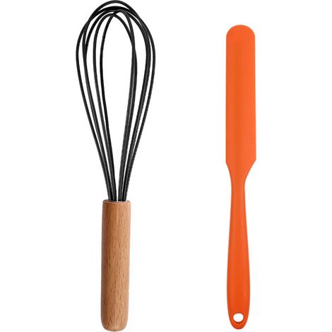 Ustensiles De Cuisine En Silicone - Outils Miniatures Avec Manches En Bois De Hêtre - Pour Préparation Alimentaire Et Cuisson Quotidienne - Lot De 2 Pièces (1/5)