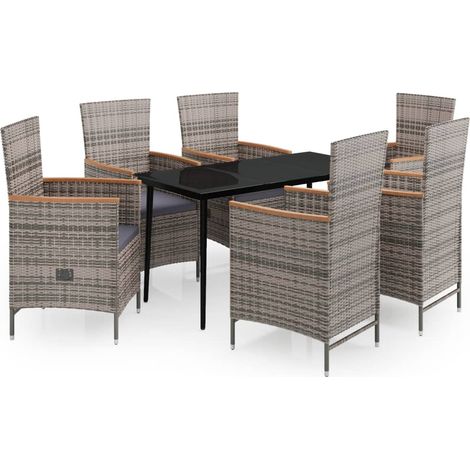 Maison Exclusive - 7-tlg. Garten-Essgruppe mit Kissen Grau