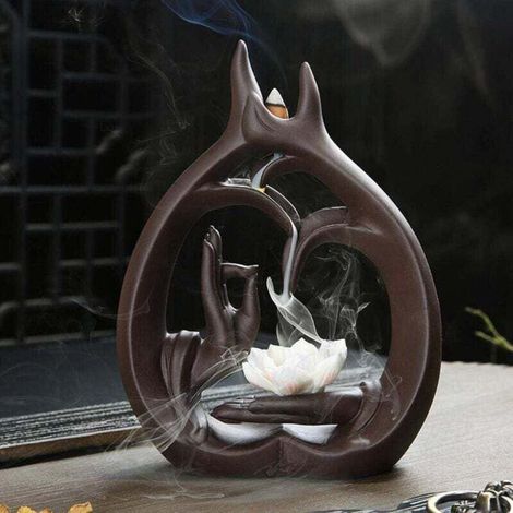 Brûle-encens à refoulement en céramique avec forme de lotus (Lotus) (1/3)