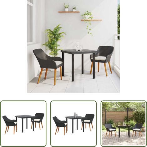 Gartentisch - Garten Essgruppe mit Kissen 3 pcs Schwarz Poly-Rattan (1/5)
