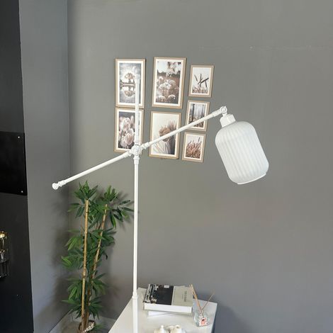 Lampadaire Ivera Verre, Moderne, Lampadaire pour Salon, Chambre à Coucher, Chambre d'enfant avec Douille E27, Largeur 37 cm, Abat-jour Réglable, Lampadaire avec Tablette et Variateur (1/4)