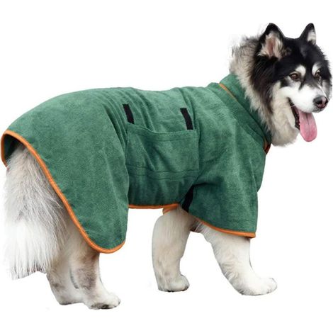 Peignoir pour chien – en microfibre, séchage rapide, ultra-absorbant, doux (grand format, vert)