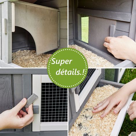 Bb-Loisir – Cage clapier enclos lapin extérieur en bois 210x54x85,5cm – Grand espace avec rampe en bois – Accès facile par 4 portes – Résistant aux intempéries