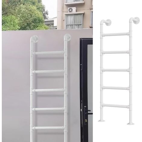 Escalera metálica de pared, escalera de hierro forjado blanco para literas, escalera alta de entrada/salida, escalera multifuncional para subir paredes exteriores de sótanos/almacenes (135 cm) (1/5)