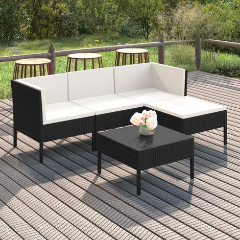 5 pcs Salon de jardin, Ensemble table et chaises de jardin, Meuble de jardin avec coussins Résine tressée Noir MKW978599 (1/5)
