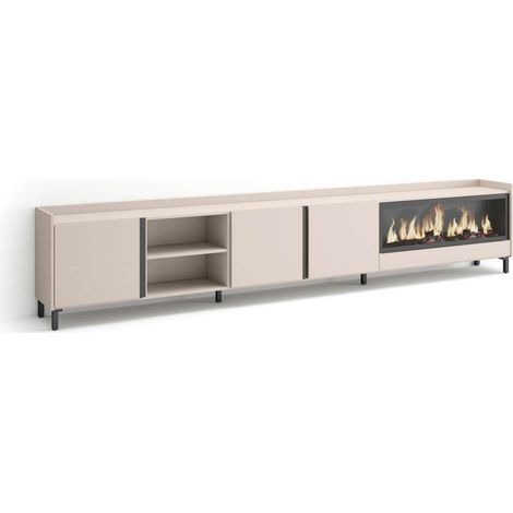 Mueble TV Benalauría-02 de 315x61x35 cm con chimenea eléctrica XXL, diseño industrial, color beige (1/4)