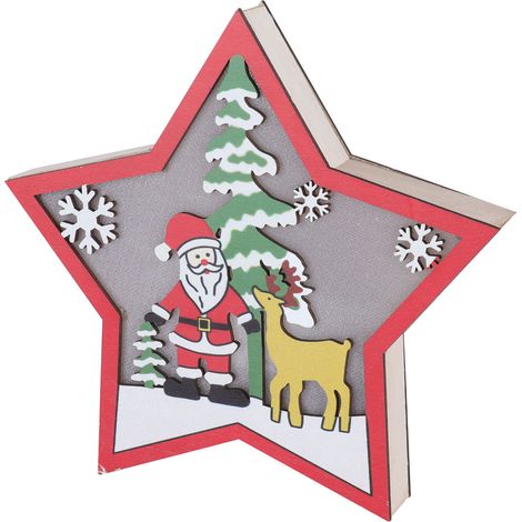 Weihnachtsdekoration aus Holz in Sternform mit LED-Lichterkette für Tisch und Regal – festlicher Schmuck (1/5)