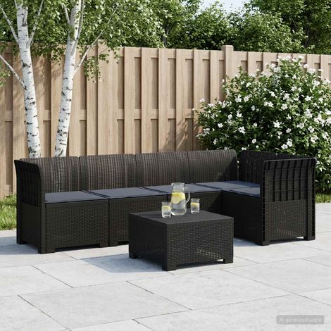 vidaXL Divano da Giardino 5 Posti con Cuscini Stile Rattan PP (1/5)