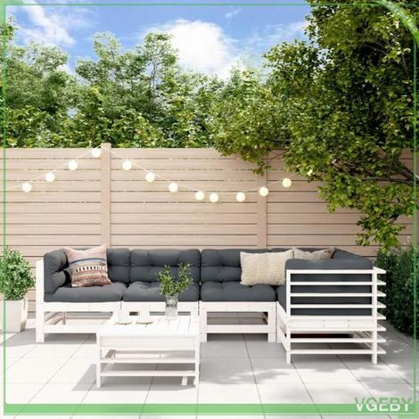 Salon de jardin 6 pcs - FAFEICY - design à lattes - Bois de pin massif - Modulaire - Blanc (1/5)