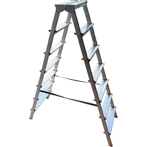 Monmobilierdesign – Escabeau double marchepied aluminium 7 marches – Pliable et compact – Marches antidérapantes – Conforme norme EN-131 – Poids max 150 kg