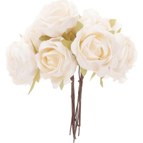 bouquets de roses artificielles - Décoration pour la Saint-Valentin et les mariages - Bouquet de roses en soie-11CM-White