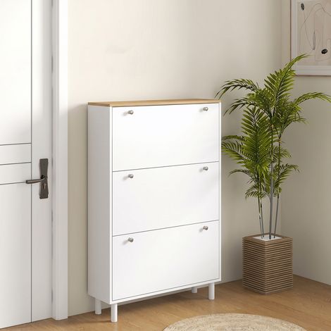 Meuble à Chaussures 24 Paires, Armoire à Chaussures Étroite avec 3 Tiroirs Rabattables, Étagères Réglables, Blanc (1/5)