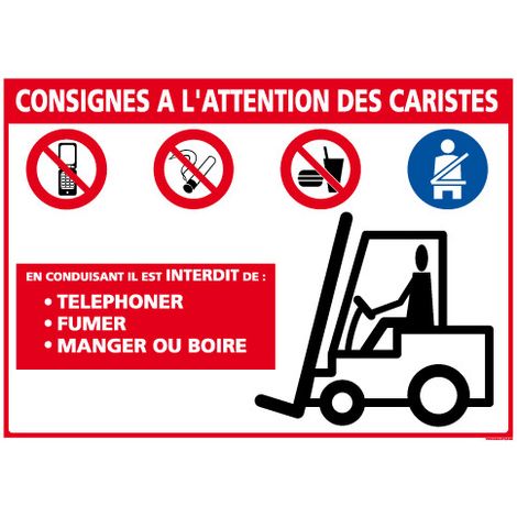 PANNEAU DE CONSIGNES POUR CARISTES (D0936) - Adhésif - 105 x 75 mm