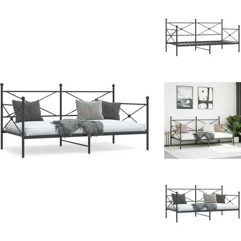 Lit de repos sans matelas noir 100x200 cm acier - Lit De Jour Avec Lit Gigogne - Lits De Jour Avec Lits Gigognes - Canapé-lit - Lit D'appoint (1/5)