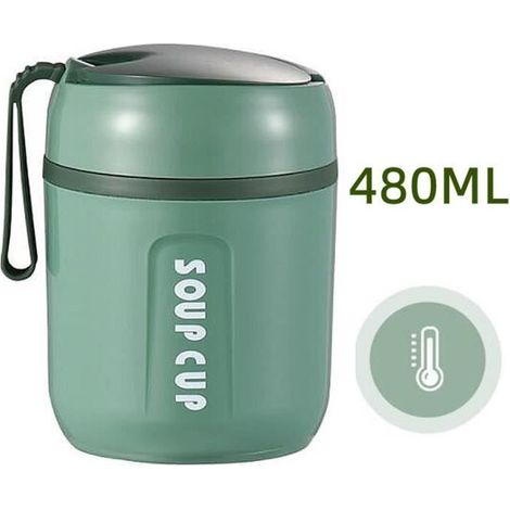 Boîte Alimentaire Isotherme - Portable - Acier Inoxydable - 480ML - Étanche - Cuillère Pliable (1/4)