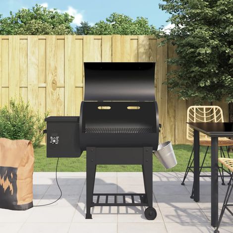 vidaXL Pellet Grill with Bottom Shelf Black 94 cm Iron (1/5)