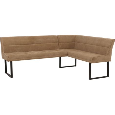 Eckbank HHG-509, Esszimmerbank Bank, Öko-Tex (310g/m²) Chenille Stoff/Textil Metall 210x159 hellbraun