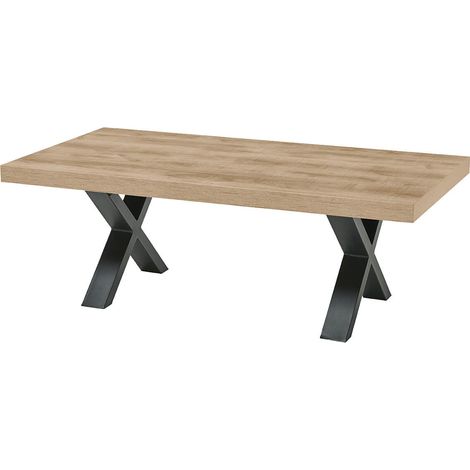 CEDRA - Table Basse Aspect Bois Piètement X Métal Poudré Noir (1/2)