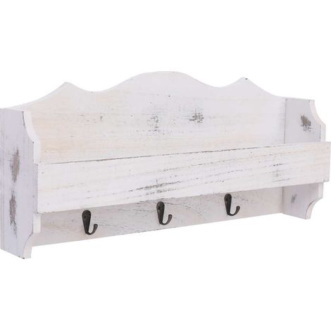 vidaXL Perchero de pared de madera blanco 50x10x23 cm (1/4)