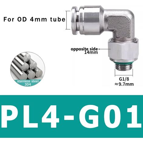 (PL4-G01 - Lot de 10) 10 raccords pneumatiques en acier inoxydable 304, connecteurs PL pour tubes d'air, raccords à dégagement rapide, diamètres 4 mm, 6 mm et 8 mm (1/5)