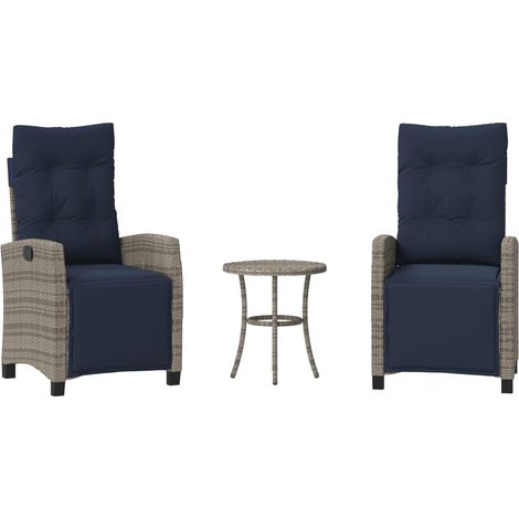 3 Piece Bistro Set with Cushions Grey Poly Rattan vidaXL (1/5)