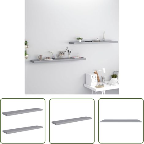 The Living Store Étagères murales flottantes 2 pcs gris 120x23,5x3,8 cm MDF - Étagères Murales - Étagères Flottantes - Décoration Murale - Rangement Mural - Meubles Gris (1/5)