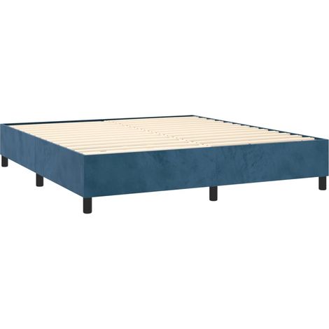 Somier de láminas sobre patas estructura de cama 200x200 cm tela terciopelo azul oscuro TDL0207306