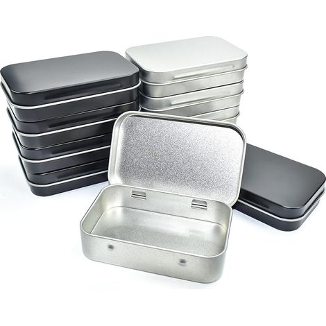 10 Pcs Petite Boîte Métal, Boîte en Fer Rectangulaire, Boîte Métallique avec Couvercle, Boîte en Fer Rangement 95x60x21mm, Boîte Métal Plate, pour Bonbon Trombone Pince Bijoux, Noir+Argenté (1/5)