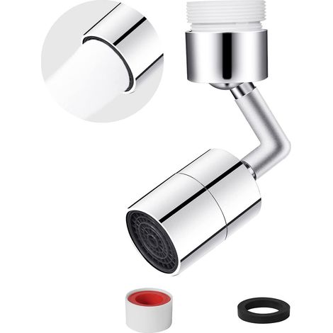 Aérateur de robinet pivotant à 720°, aérateur de robinet avec filtre anti-éclaboussures, robinet d'économie d'eau réglable en alliage de zinc, adaptateur de buse de robinet fileté (1/5)