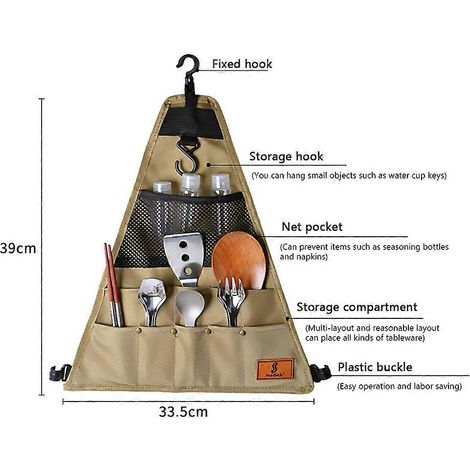 Sac de rangement pour ustensiles de pique-nique et barbecue en tissu Oxford 900D, pochette pour cuillères de barbecue et accessoires de randonnée et de camping