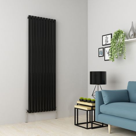 Warmehaus Black Oval Radiator Vertical Single Panel 1800x590mm