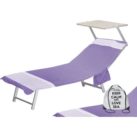 TELO MARE fouta LETTINO ALVIN VIOLA in cotone BEDDY BEACH © CON TASCHE MISURA CM. 75 X 195 e zaino SPIAGGIA (1/5)