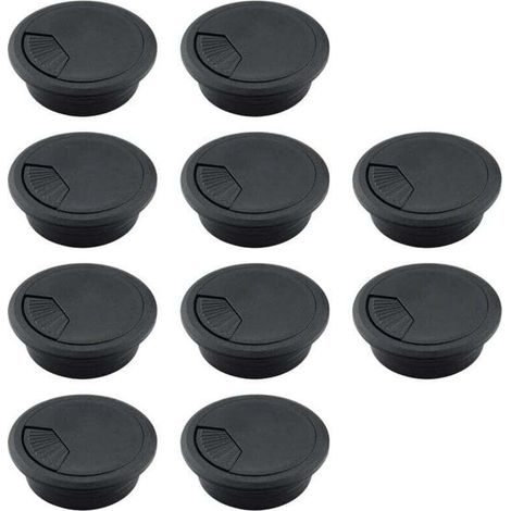 Passe-câbles de bureau, cache-câbles en plastique ABS, organiseurs de câbles réglables et amovibles – Lot de 10, 50 mm, noir (1/4)