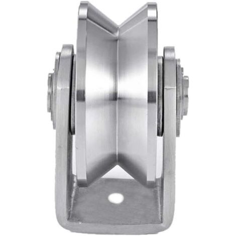 FENOPLASTICARoue à rainure en V de 7,6 cm en acier inoxydable Roue à rainure robuste Roulette rigide pour porte coulissante Double roulement pour porte coulissante pivotante (1/4)