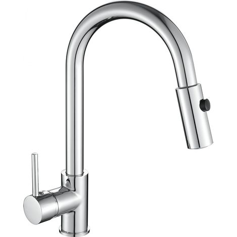 Robinet basse pression extensible, acier inoxydable chromé, arc haut (1/5)