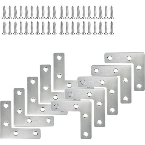 Équerres d'angle en Acier Inoxydable 10 Pièces - Support de Fixation Meubles Plate Réparation Plaques Connecteur en Forme de L avec Vis, 50  50mm