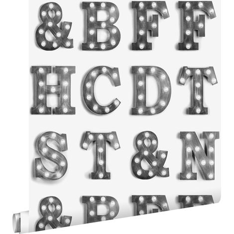 papier peint lettres lumineuses en bois – marquee noir et blanc - ESTAhome