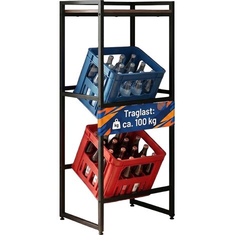 Relaxdays Getränkekistenregal, 2 Kisten, HxBxT: 117 x 47 x 32 cm, Ablage, Industrial Getränkekistenhalter, braun/schwarz