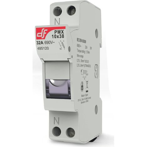 Portafusibile per fotovoltaico, 1000V 32A, 1 modulo, per fusibili ⌀10,3x38mm, montaggio su guida DIN - Wimex 5450121F PMX-10x1-UL