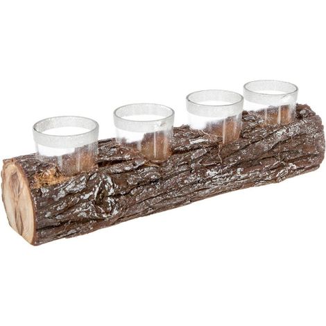 Teelichthalter, rund, Holz, 4 Kerzen, 32 cm - Fééric Lights and Christmas