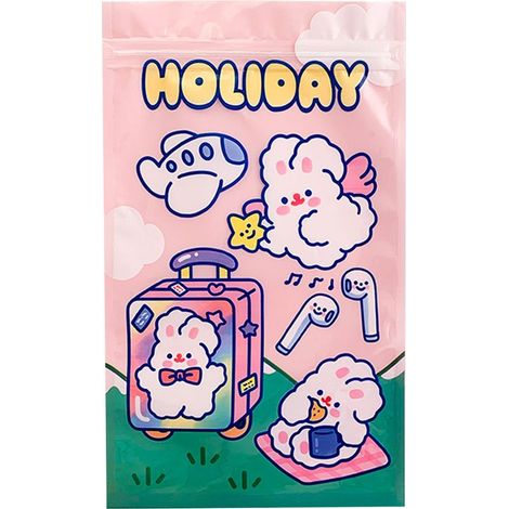 Sachet auto-adhésif PET résistant à l'usure, sans odeur, motifs mignons, réutilisable pour voyage, dimensions 22.3x13.5 cm (1/5)