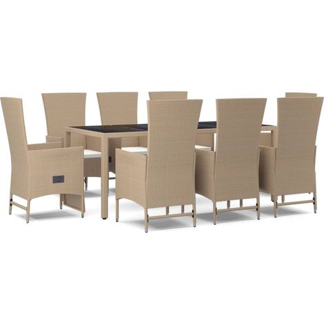 Maison Exclusive - 9-tlg. Garten-Essgruppe mit Kissen Beige Poly