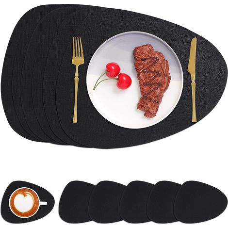 Manteles individuales (6 unidades) y posavasos (6 unidades), triangulares, impermeables, de doble cara, aislantes para cocina, antideslizantes, lavables (vajilla no incluida).