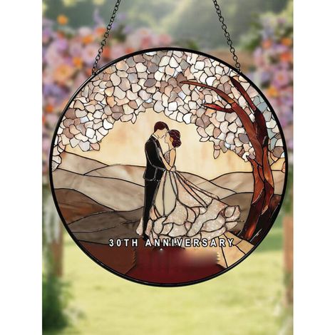 Décoration arbre de vie 30 ans mariage 12,5 cm, attrape-soleil vitrail