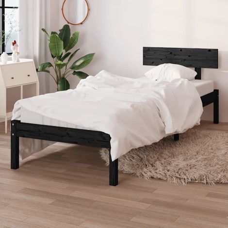 Bed Frame Black Solid pinewood Single Durable Bed Frame vidaXL (1/5)
