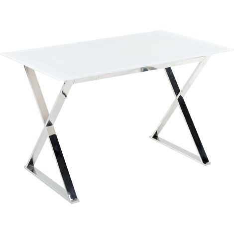 Tavolo da pranzo in vetro temperato bianco e argento 120 x 70 cm gambe in metallo Attica
