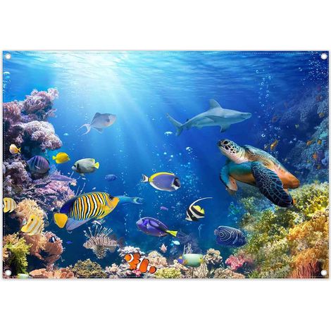 2,1x1,5 m Toile de Fond océan sous l'eau mer Estivale (1/5)