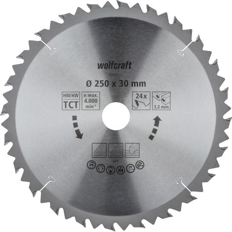Wolfcraft Tischkreissägeblatt Hartmetall Ø 250 mm 24 Zähne Sägeblätter & Sägehilfen (1/3)