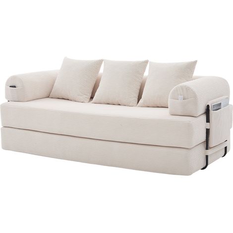 ELVMI Modulares Sofa mit Seitentaschen und 3 Kissen, Metallgestell, aus Corduroy Beige (1/5)